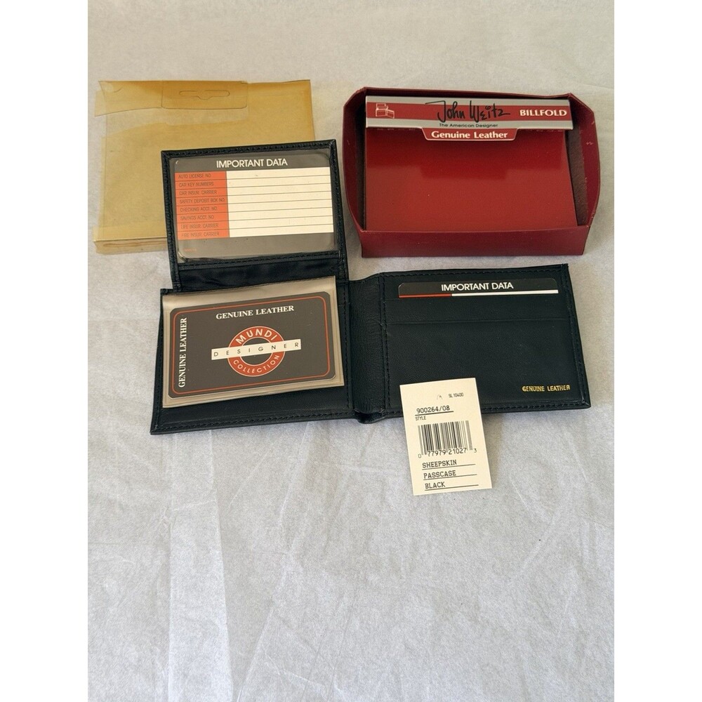 Vintage John Weitz Mens Black Sheepskin Leather Billfold Wallet Boxed NOS Mundi